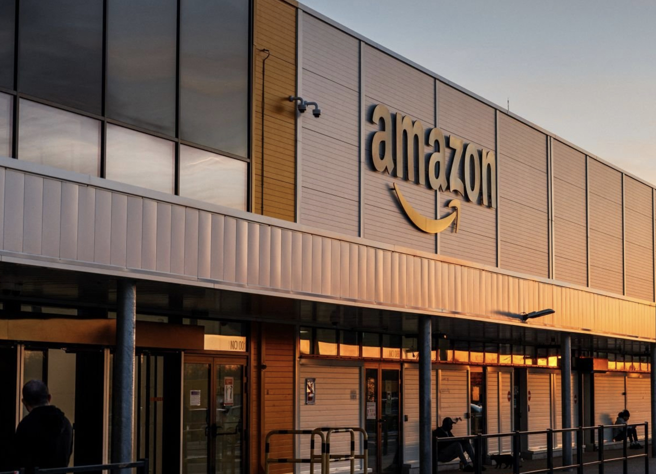 Amazon facility at sunset
